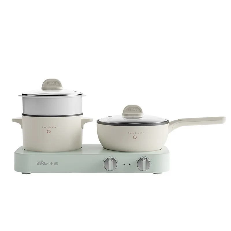 หม้อหม้ออาหารไฟฟ้าสองชั้นรูปหมีหม้อทอดไฟฟ้าอเนกประสงค์1400W หม้ออาหารแยกหม้อเคลือบสารกันติด