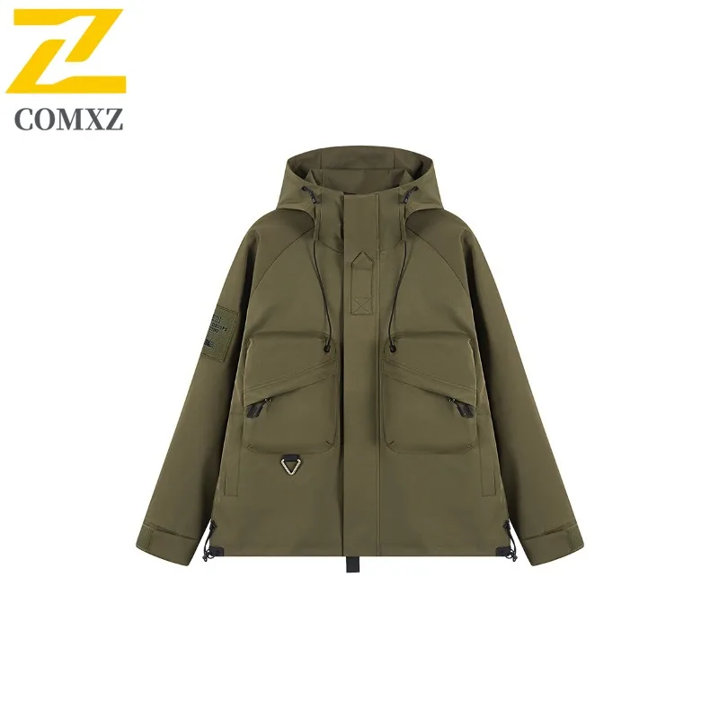 

COMXZ Outdoor Adventure Mens Jacket Classic Hooded Multi Functional Coat Casual Camping Lightweight Durable Autumn Clothing