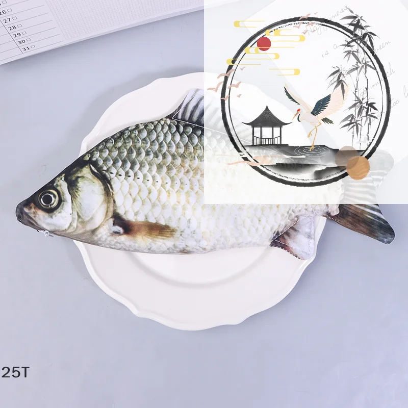 Crucian Carp Pen Bag Realistic Fish Shape Make-up Pouch Pen Pencil Case With Zipper Back To School Pencil Pouch Pencil Bag