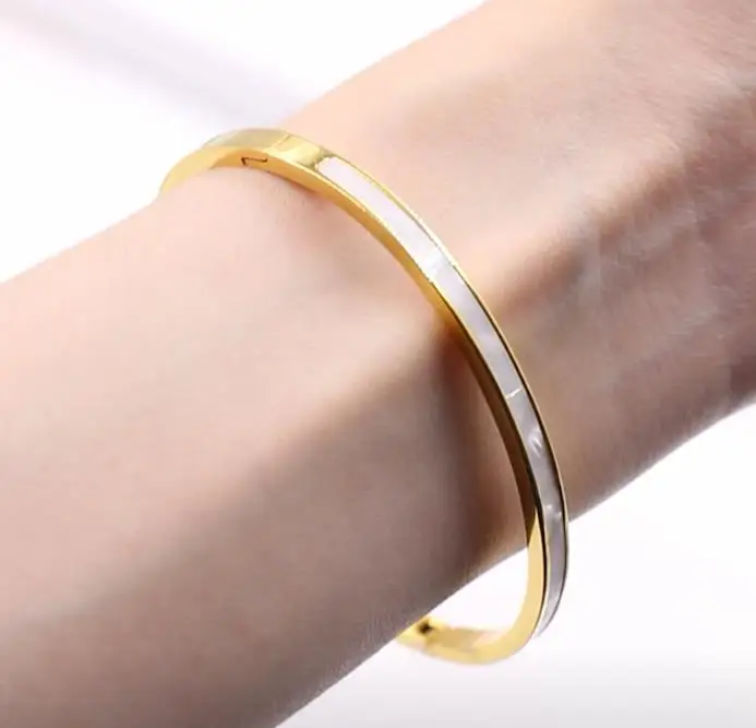 LUXUSTEEL Stainless Steel White Shell Bracelets For Women Girls Classic Golden Color Luxury Bangles Wedding Tarnish Free Jewelry