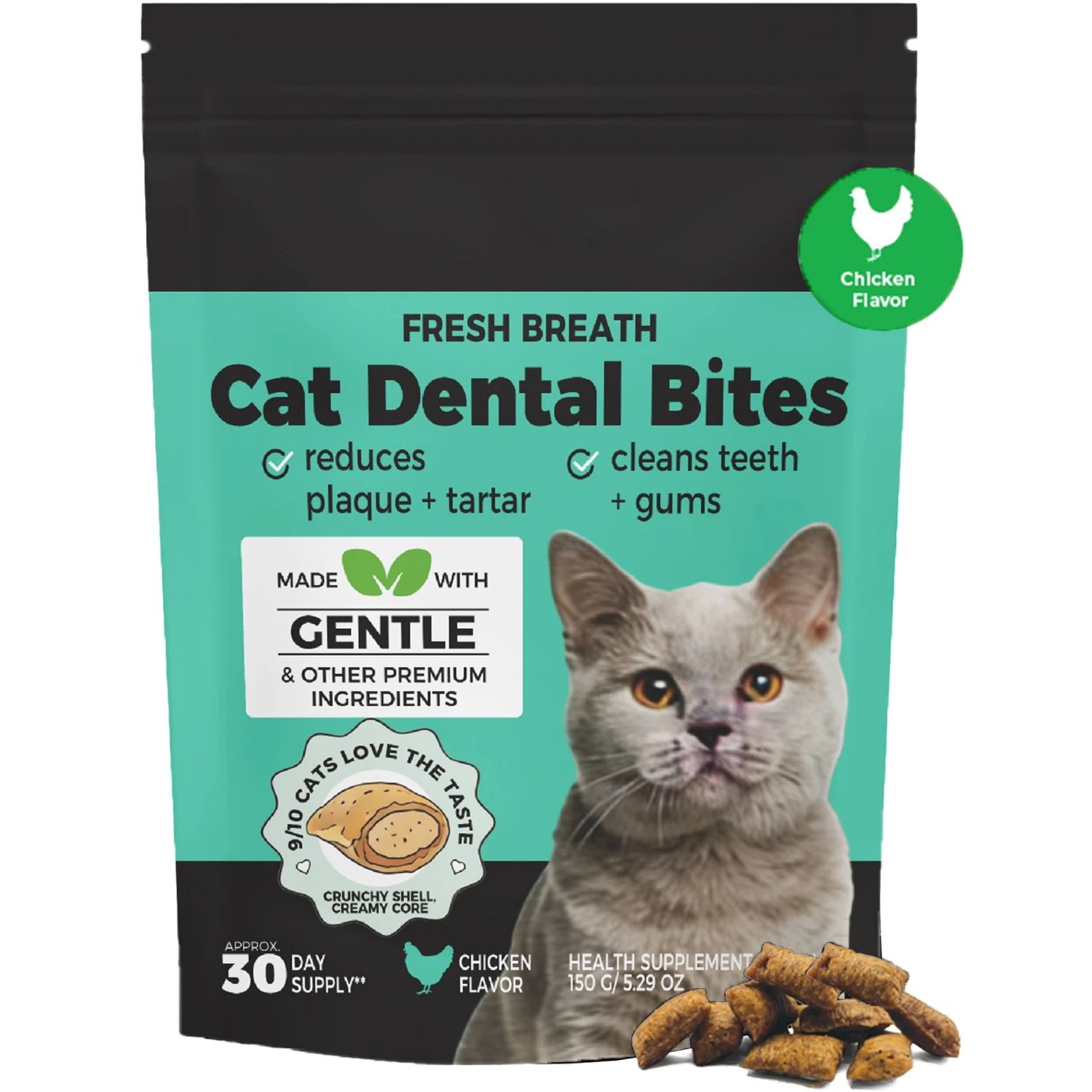 Fresh Breath Dental Bites for Cats, Dual-Texture Cat Dental Treats for Fresh Breath, Tartar & Plaque Control, Cat Oral Care Bite