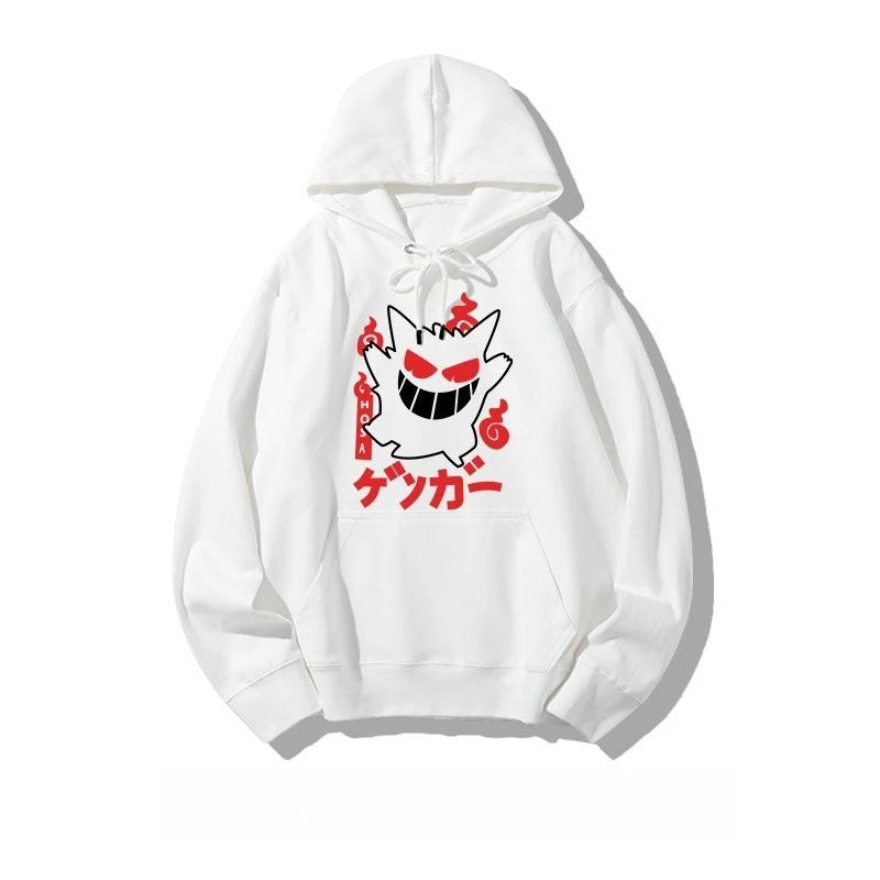 Pokémon Anime Gengar Printed White Hoodie 2025 Autumn/Winter New Men's and Women's American Trend Loose Casual Sweater Top