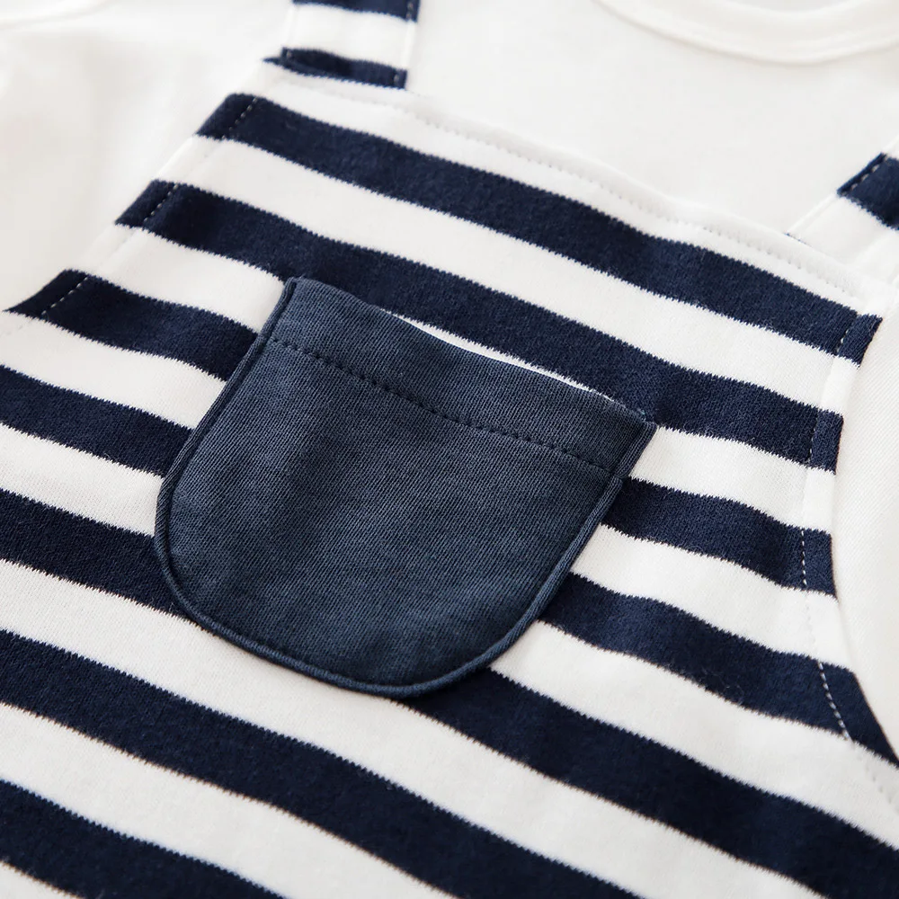 Spring and Autumn Boys\' and Girls\' Clothing Striped Straps Fake Two Piece Cotton Long Sleeve Baby Bodysuit