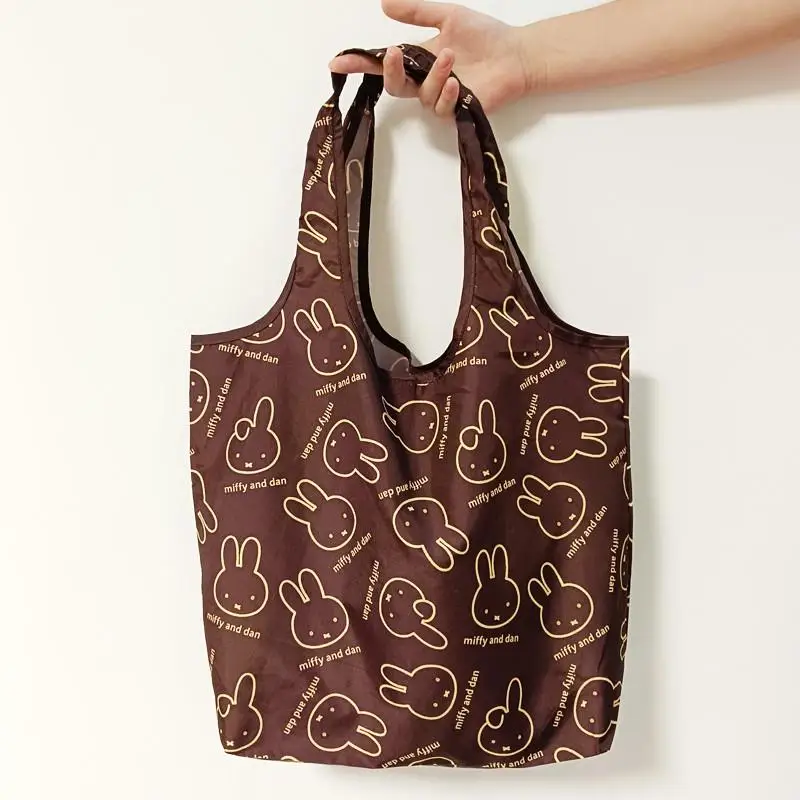 Lindo conejo Miffy, bolso de compras portátil plegable de alta capacidad, bolso de compras Kawaii, bolso de hombro, juguetes de regalo para niña