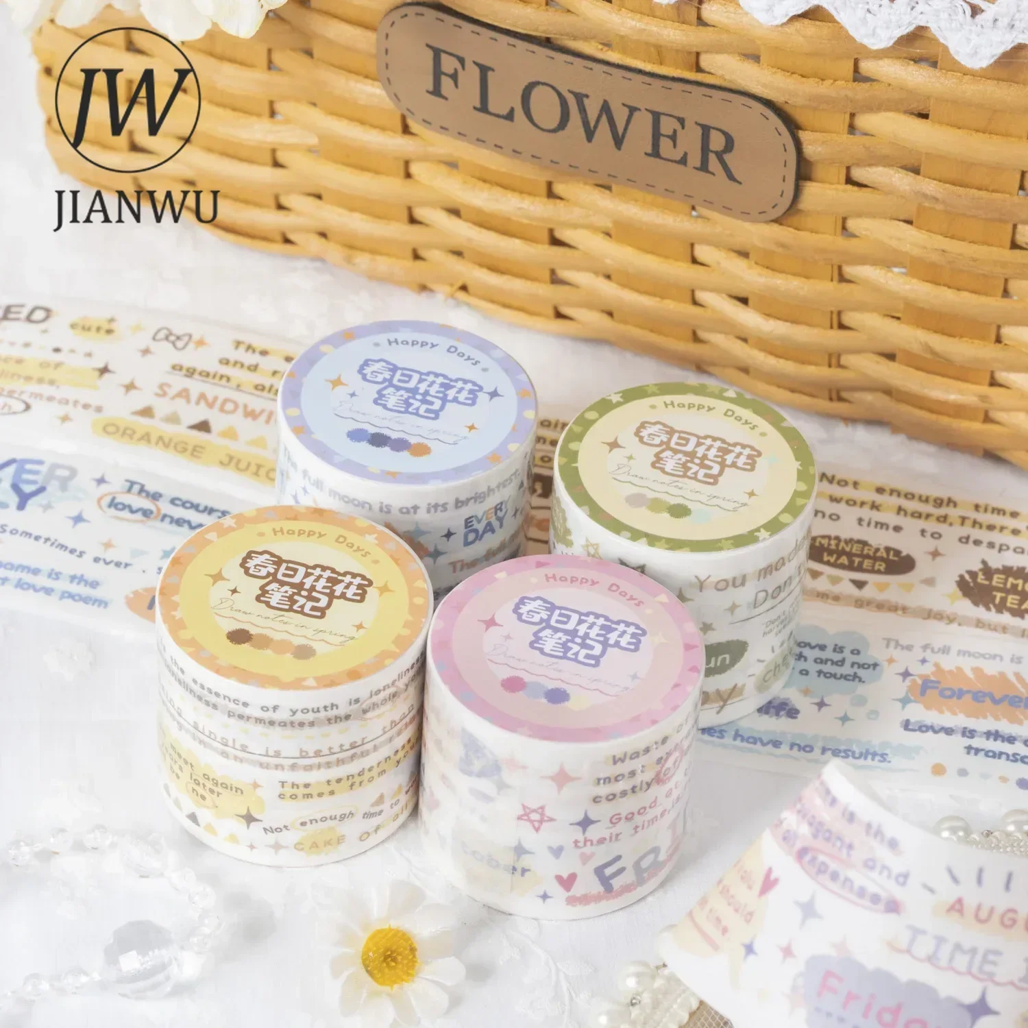 JIANWU 35mm*200cm Spring Flower Notes Series Kawaii English Text Material Collage Washi Tape Creative DIY Journal Stationery