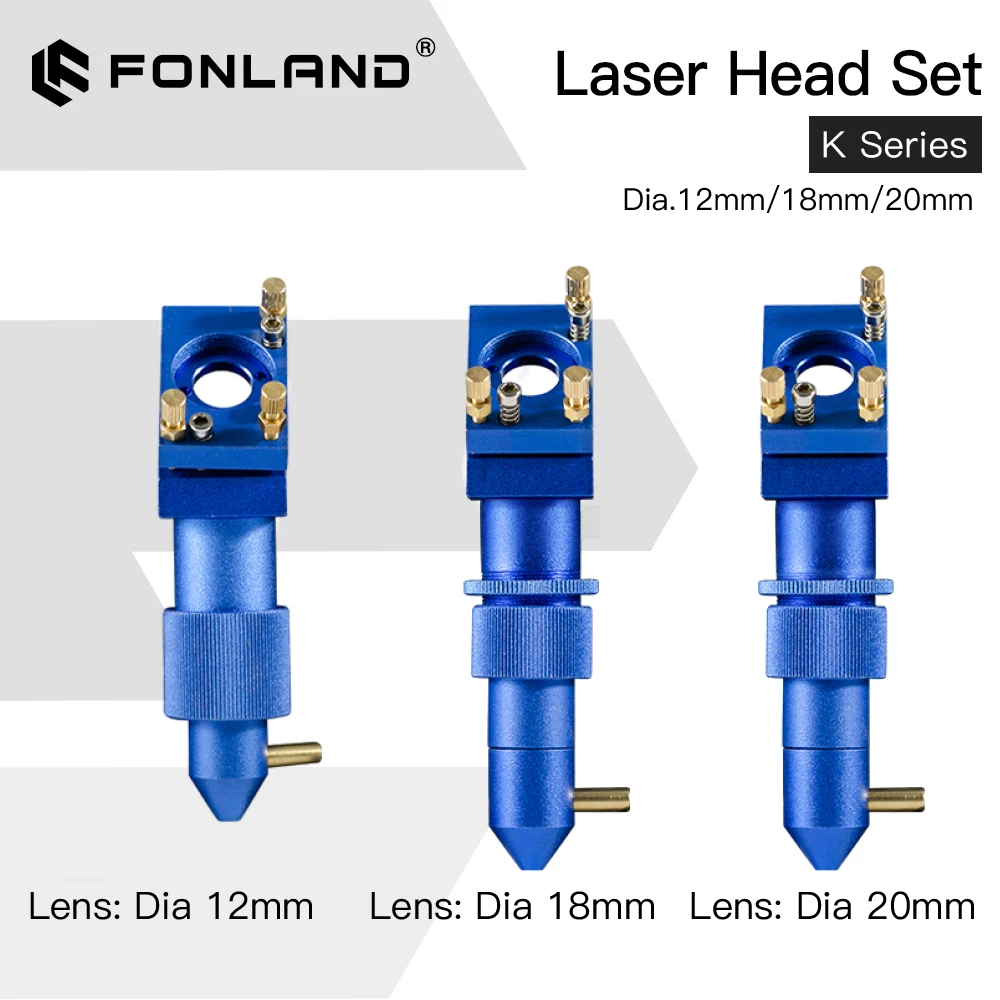 FONLAND K Series CO2 Laser Head Set Lens Dia12/18/20mm Mirror Dia 20mm for 2030/4060/K40 Laser Engraving Cutting Machine