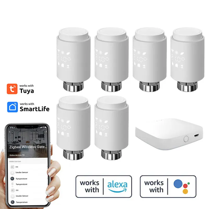 Tuya ZigBee Radiator Actuator Thermostat Smart TRV Thermostatic Valve Temperature Controller APP Voice Control Alexa Google Home