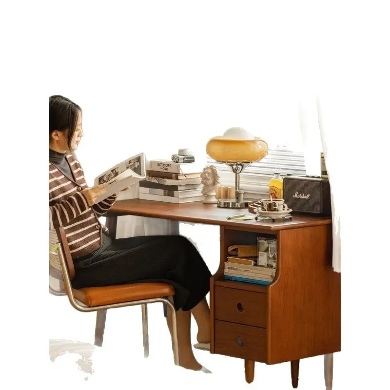 Vintage Solid Wood Computer Desk Compact Writing Table for Small Apartment Bedroom Home Office Study Furniture