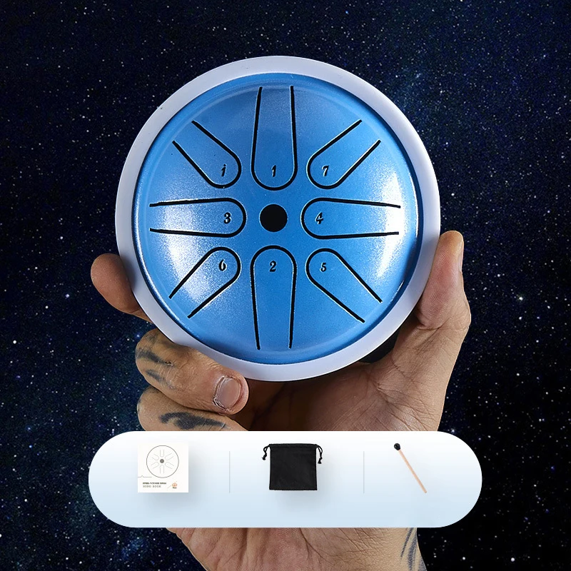 Hluru 4 Inch Steel Tongue Drum 8 Notes Key C Glucophone Tank Drum Handpan for Kids Gifts Meditation Instrument