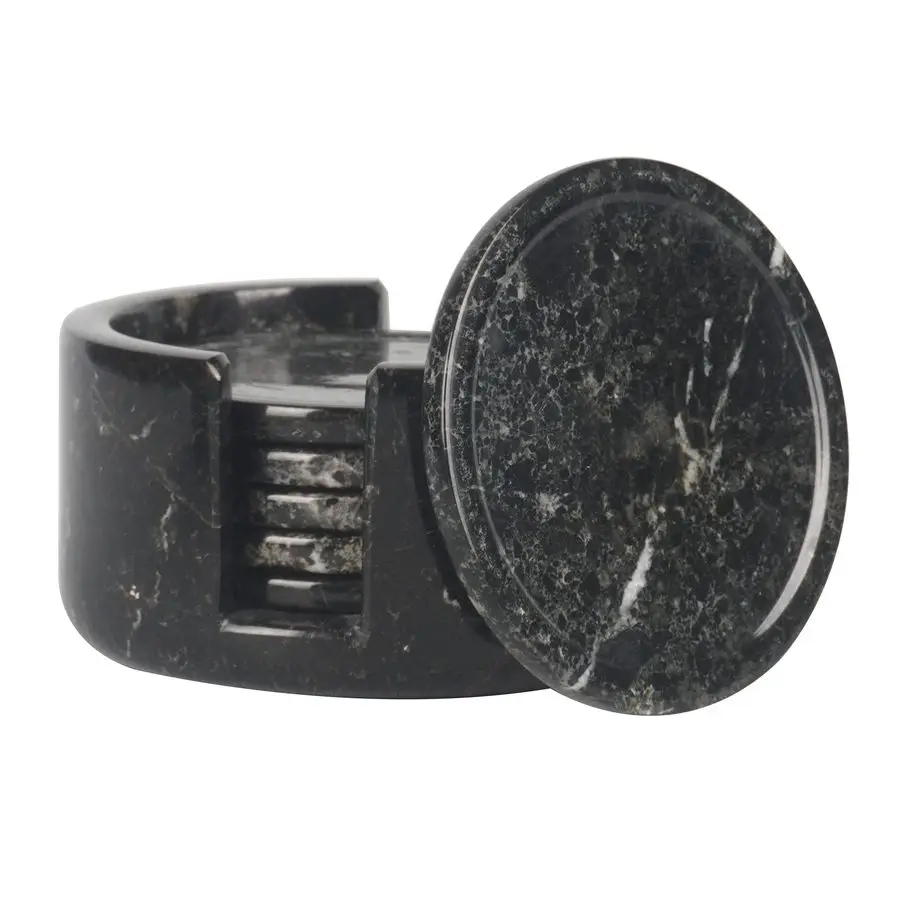 

Coasters Set of 6 Black 3.5 Inch Round Coaster for Drinks with Holder, Drink Coaster for Tabletop amp Coffee Table Decor, Ideal