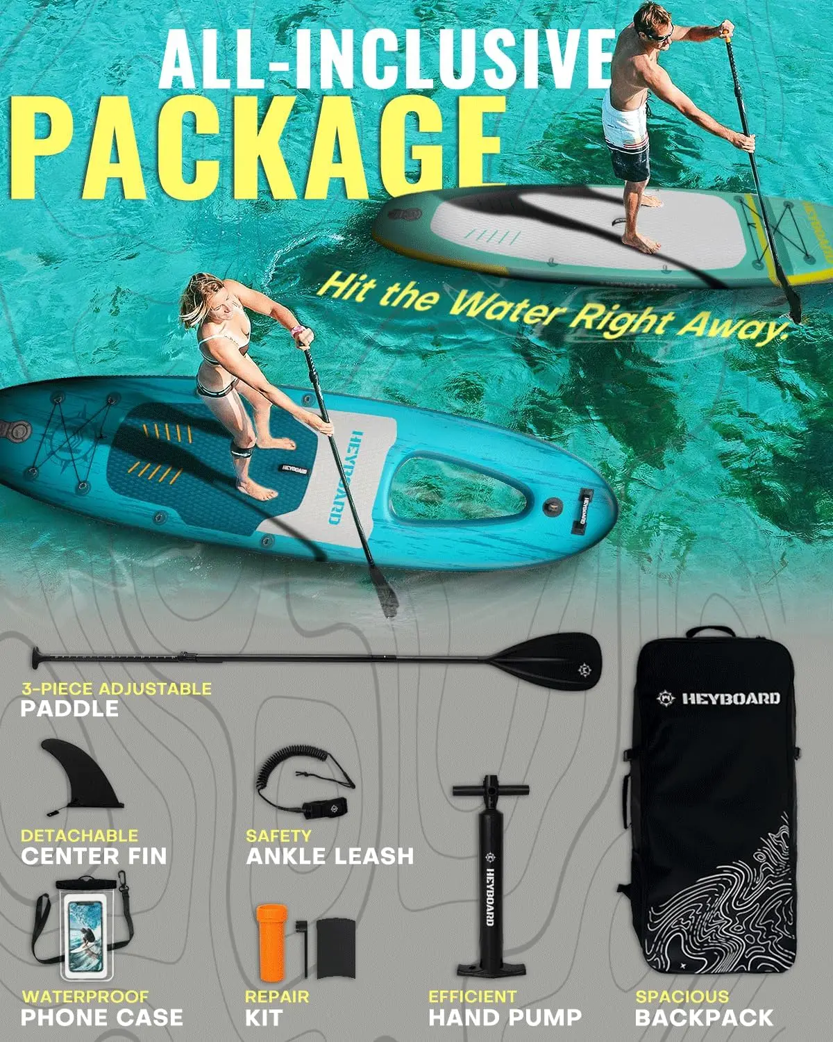 Tabla de Paddle inflable de 10'6"×32"×6" con accesorios y mochila SUP Premium, decoración antideslizante