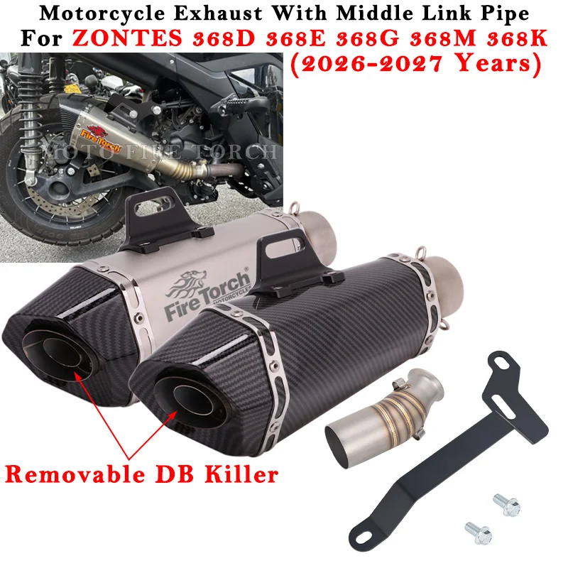 Slip On For ZONTES 368G 368D 368E 368M 368K 2026 2027 Motorcycle Exhaust Escape Modified Muffler With Middle Link Pipe DB Killer
