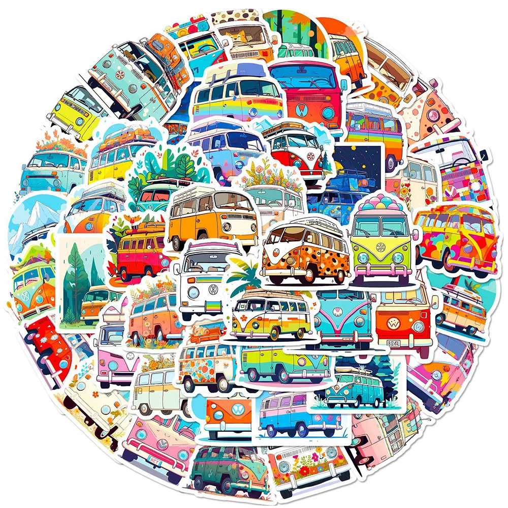 10/30/50PCS Cool Hippie Bus Cartoon Stickers Decoration Decals Waterproof DIY Phone Stationery Cute Graffiti Sticker Kids Toys