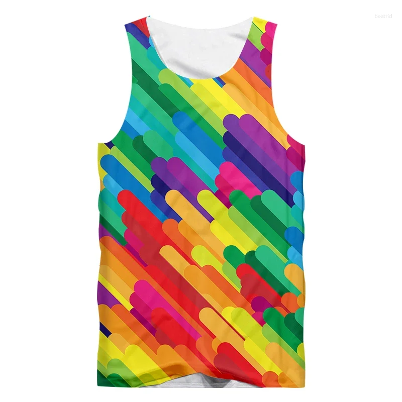 Fashion Splash Paint Colorful Stripes 3D Printed Tank Top Men Casual Fashion Sports Vest Summer Oversized Gym Fitness Clothing