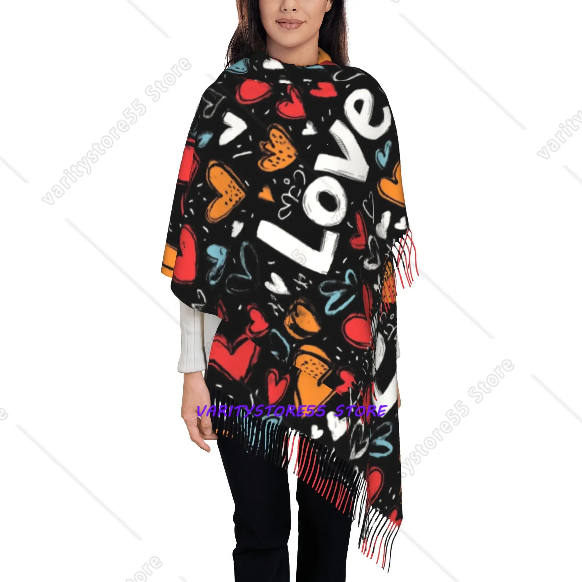 LOVE Retro Tassel Scarf Women Men Winter Fall Warm Scarves Shawls Wraps