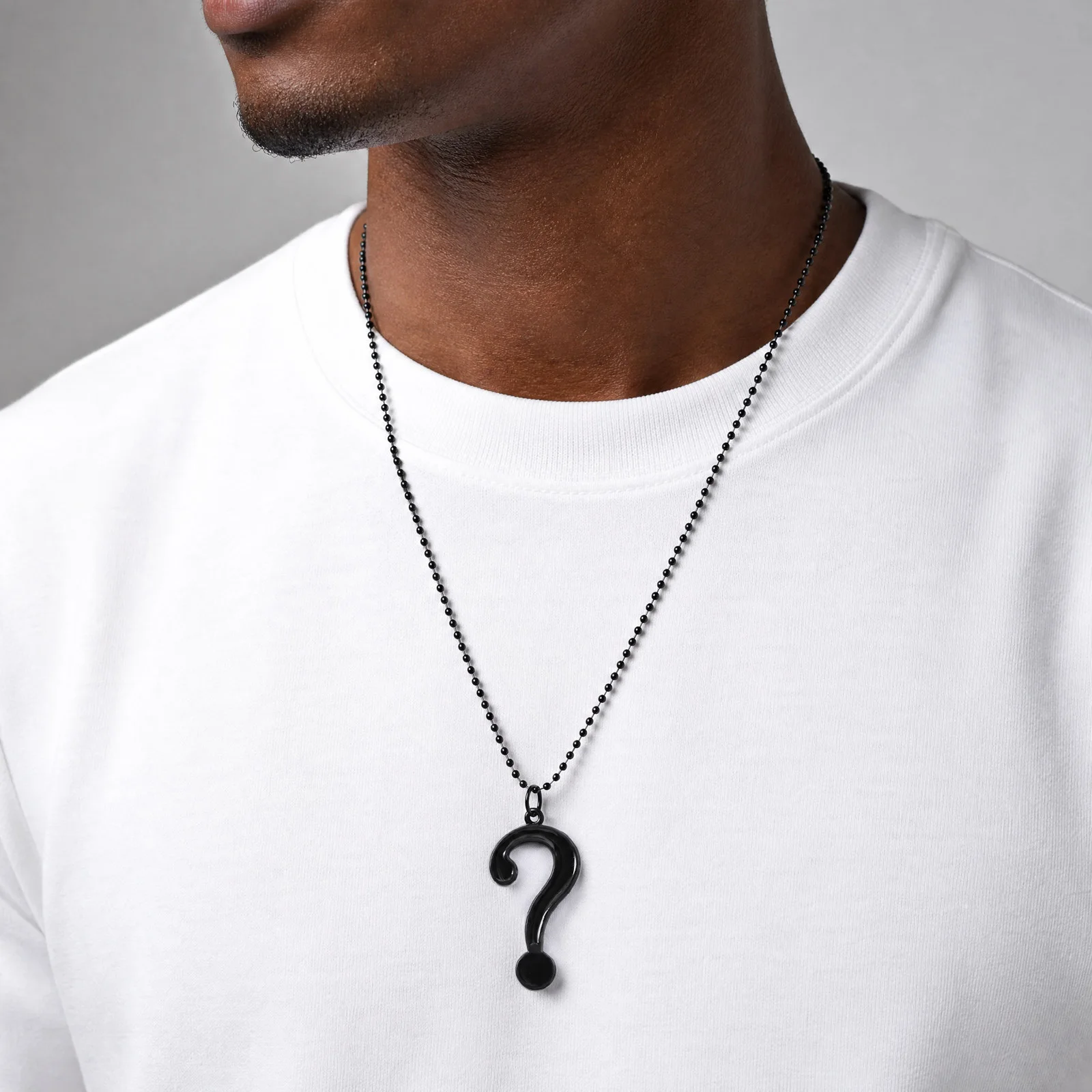 Black Question Mark Pendant Necklace for Men,Punk Gothic Y2K Chain Streetwear Statement Jewelry Gift for Him