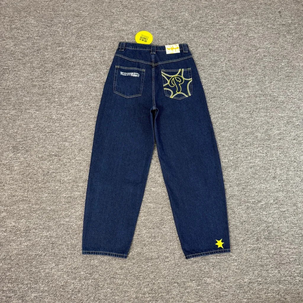 Protect High-Quality Street Embroidered Denim Pants - Men's and Women's Loose Straight Washed Vintage Long Pants Trendy