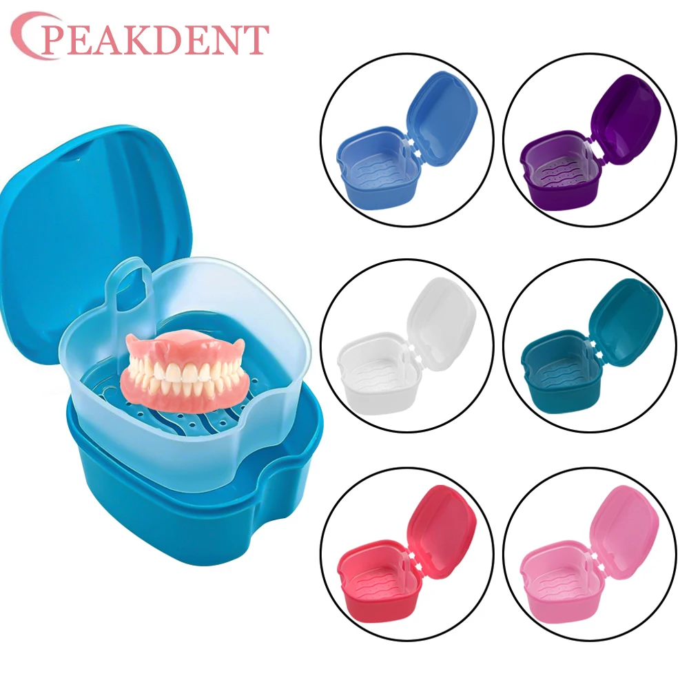 

1Pc Denture Bath Box Artificial Tooth Case Orthodontic Retainer Case With Hanging Net Container Cleaning False Teeth Storage Box