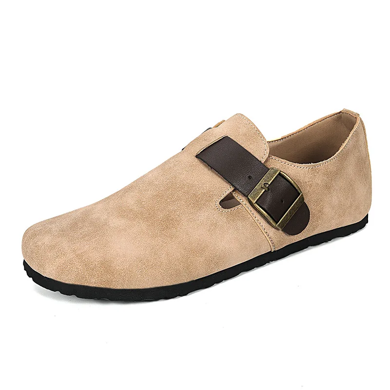 Verão novo cáqui camurça couro homens sandálias planas moda estilo retro macio confortável indoor ao ar livre praia casual sapatos masculinos