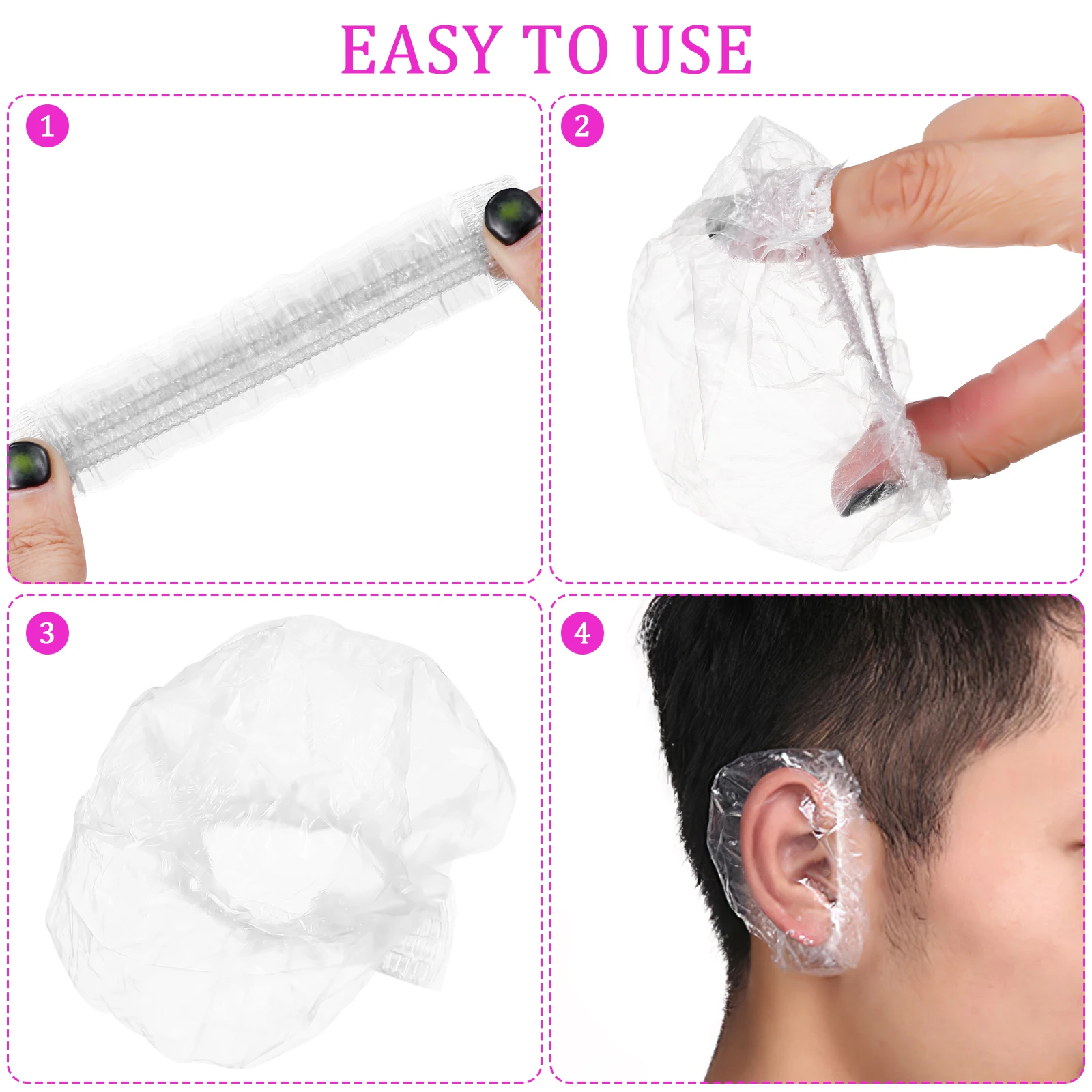 

100pcs Silicone Ear Covers Universal Soft Waterproof Hair Dye Protection Transparent Ear Protectors for Shower Bath Salon Barber