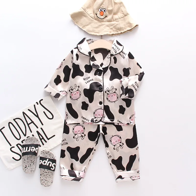 Seiden-Satin-Pyjama-Sets für Kleinkinder, Cartoon-Pyjamas für Kinder, Jungen-Schlafanzug, Baby-Schlafanzug, Mädchen-Freizeitkleidung für Zuhause, Jungen-Loungewear – Detail 29