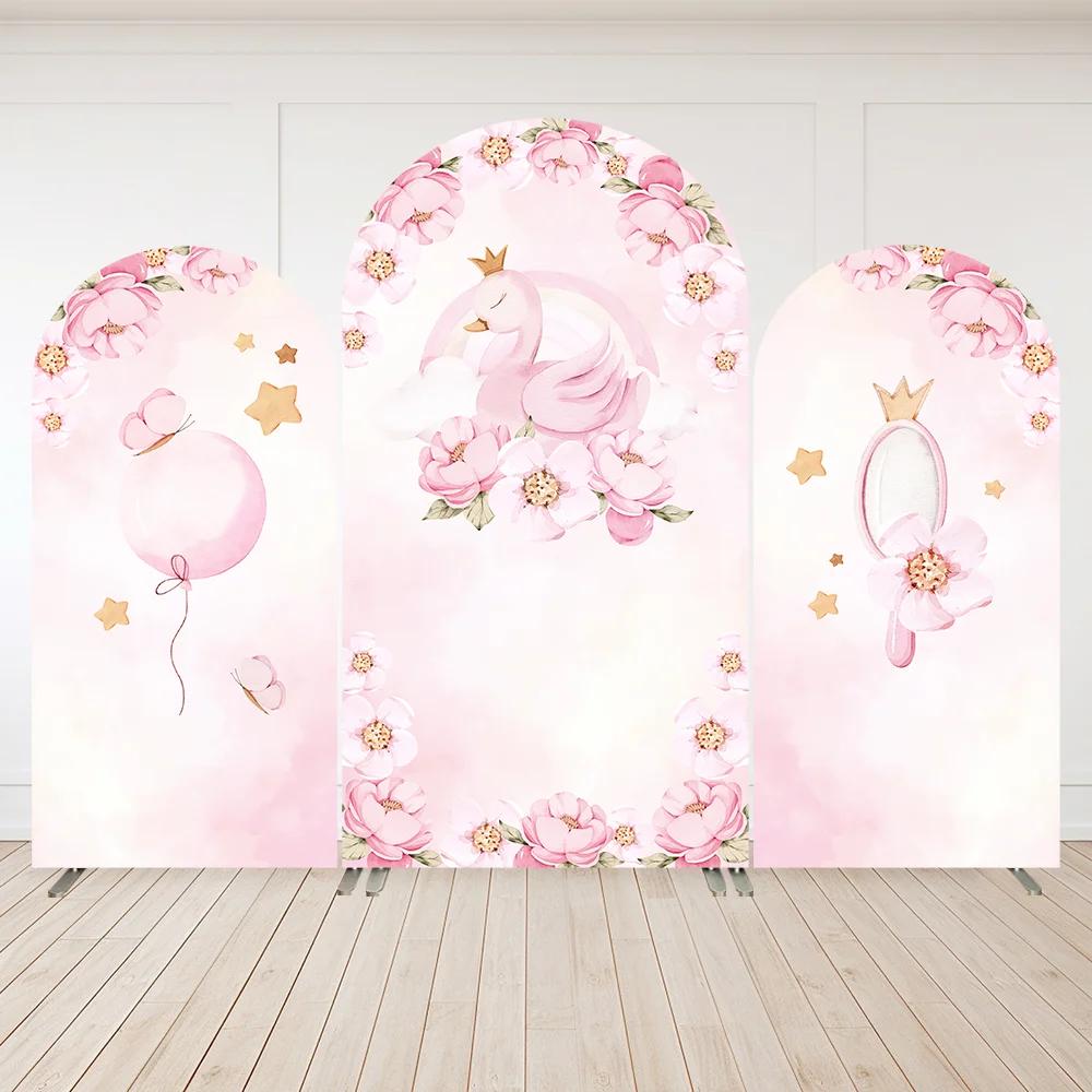 Swan Princess Girl Birthday Party Decoration Flowers Pink Arch Cover Backdrop Baby Shower Photography Background Photobooth