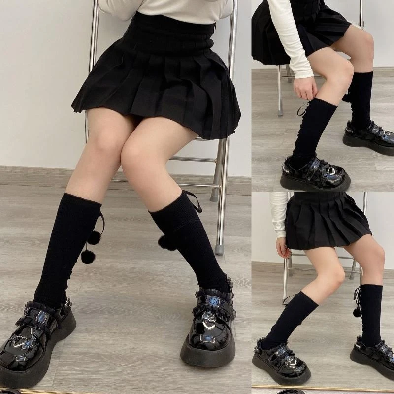 المرأة لوليتا مضلع القطن العجل الجوارب الكرة القطيفة للصليب Bowknot جوفاء Stocki 15UB #3