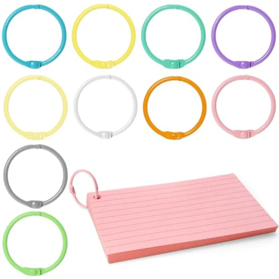 

50 Pack 1 1/5 Inch Metallic Binder Rings Colorful Loose Leaf Rings for Index Cards Keychains Books and Notebooks 10 Assorted Co