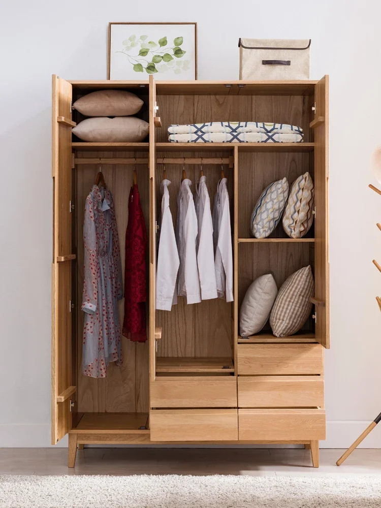 

Скандинавский шкаф из цельного дерева, дубовый трехдверный деревянный большой шкаф в японском стиле, трехдверный открытый шкаф для хранения вещей