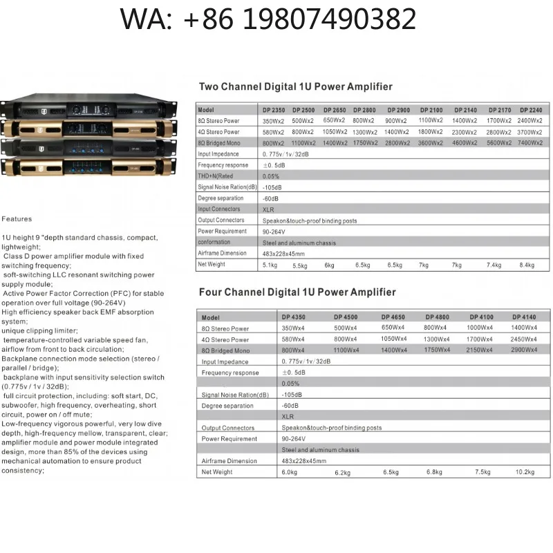 

4 Channel 1U Digital Power Amplifier, Professional Audio Amplifier for Club, Bar and Entertainment Stage Systems