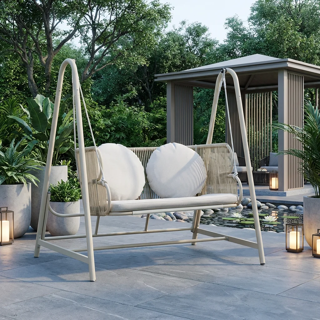 Modern Steel Outdoor Double Patio Swing Weatherproof Hanging Chair for Balcony Garden Patio Courtyard Eco-Friendly Seat 2