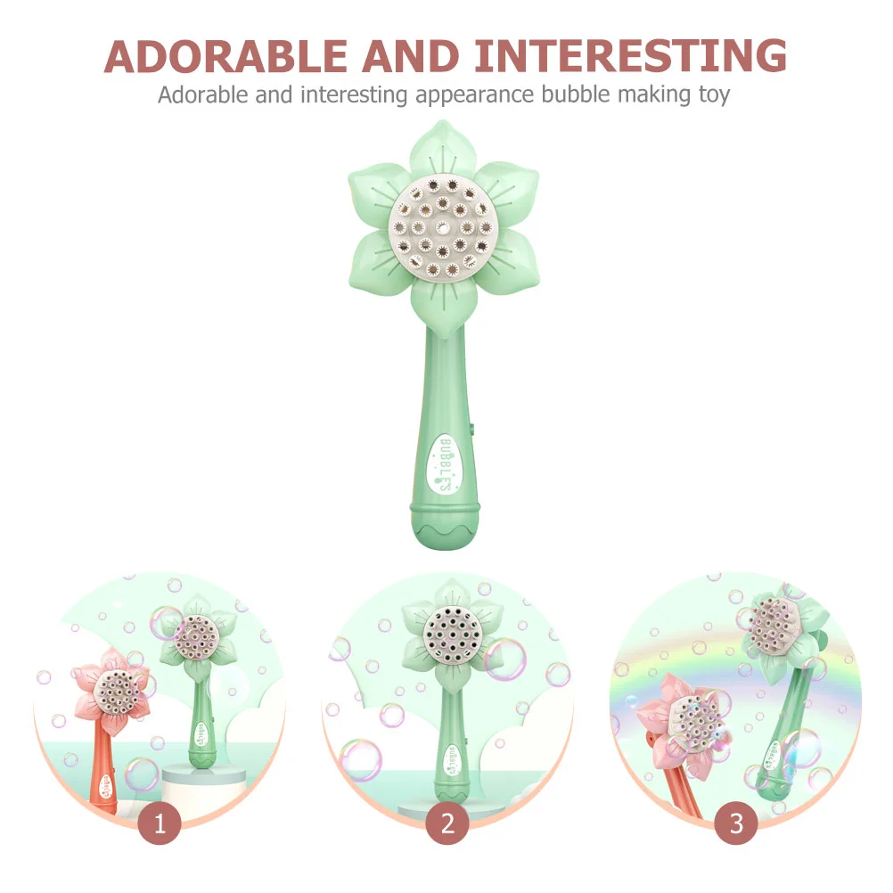 Mini Sunflower Bubble Machine for Kids Creative Wand Fog Light Green Plastic Toddler