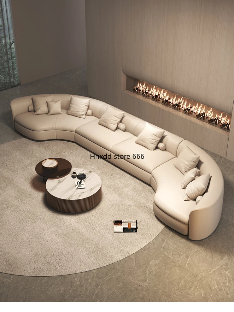 Italian Minimalist Circular Curved Leather Sofa Large Apartment Living Room Corner Leather Sofa