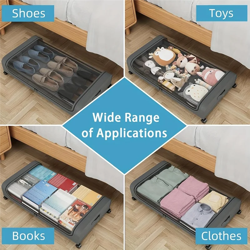 ABUG-Under Bed Storage Box With Wheels Under Bed Shoe Storage Box Rolling Under Bed Metal Drawer Stores Clothes And Toys