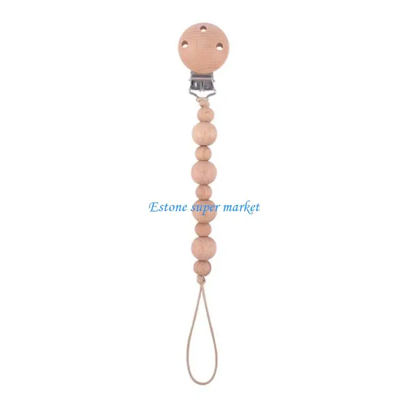 090B Baby Teething Toy Wooden Bead Pacifier Clip for Boys Girls Christmas Shower Gift