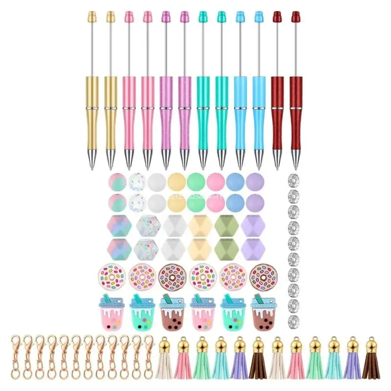 100Pcs Beadable Ballpoint Pen with Beads, Hooks, and Colored Tassels Dropship