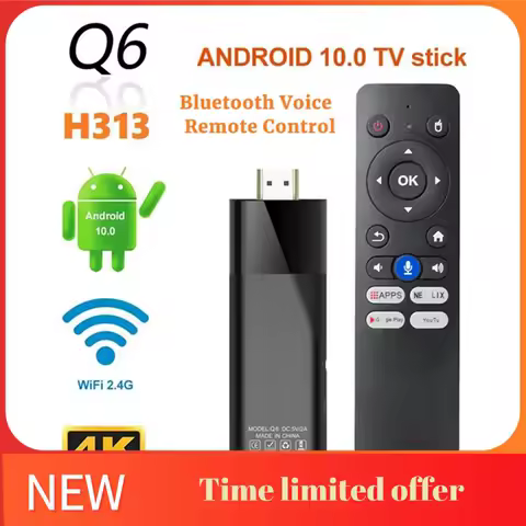 A42T-Q6 Mini TV Stick Bluetooth Voice Remote 2G+8G Android 10 2.4G/5G Wifi+BT4.0 H313 Smart TV Box Android TV Dongle PK DQ03