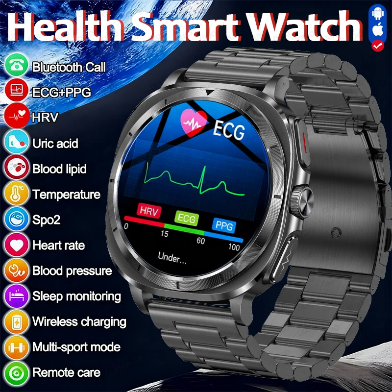 

New ECG+PPG Health Diagnosis Smartwatch Uric Acid Blood Lipid Blood Pressure Heart Rate Body Analysis NFC HD Call Men Smartwatch