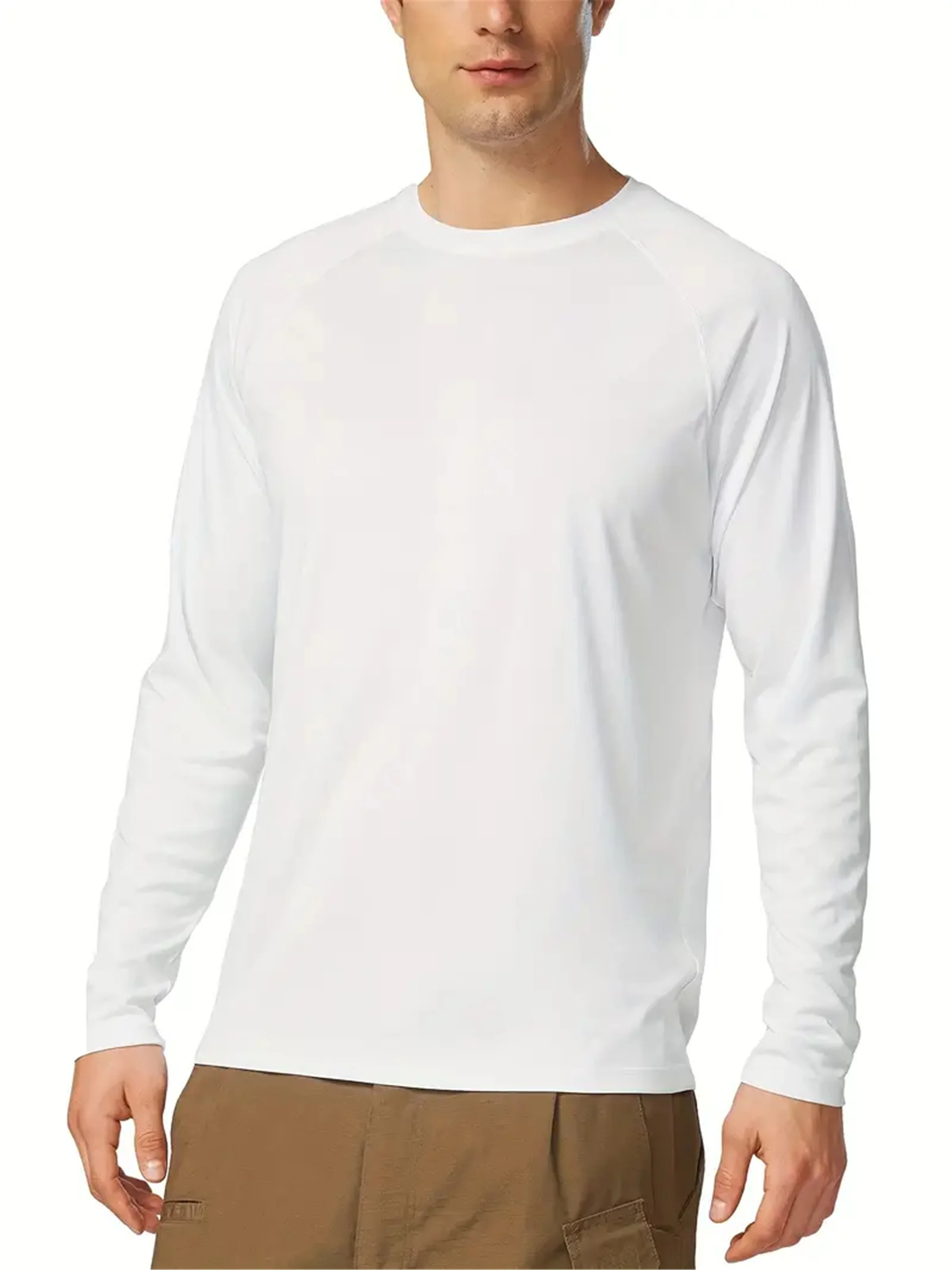 2026 Plus Size Men's Solid T-shirt Fashion Casual Long Sleeve Tees UV Sun Protection Tops For Outdoor/workout Men's Clothing