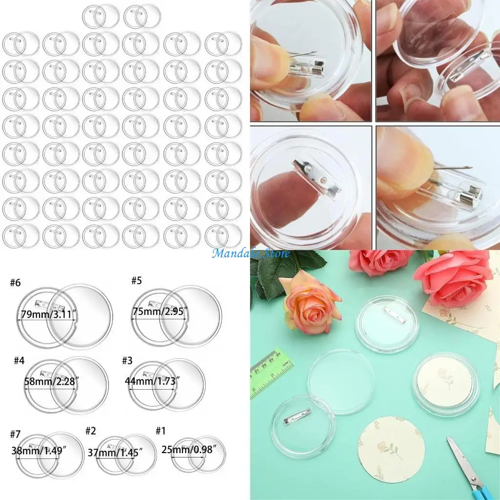 

U2JC Clear Acrylic Badge Button Blanks for DIY Sewing and Badges