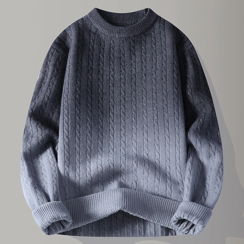 

Мужской вязаный свитер-пуловер свободного кроя с круглым вырезом, утепленный, из мягкого полиэстера, повседневный, модный, для ношения под одеждой