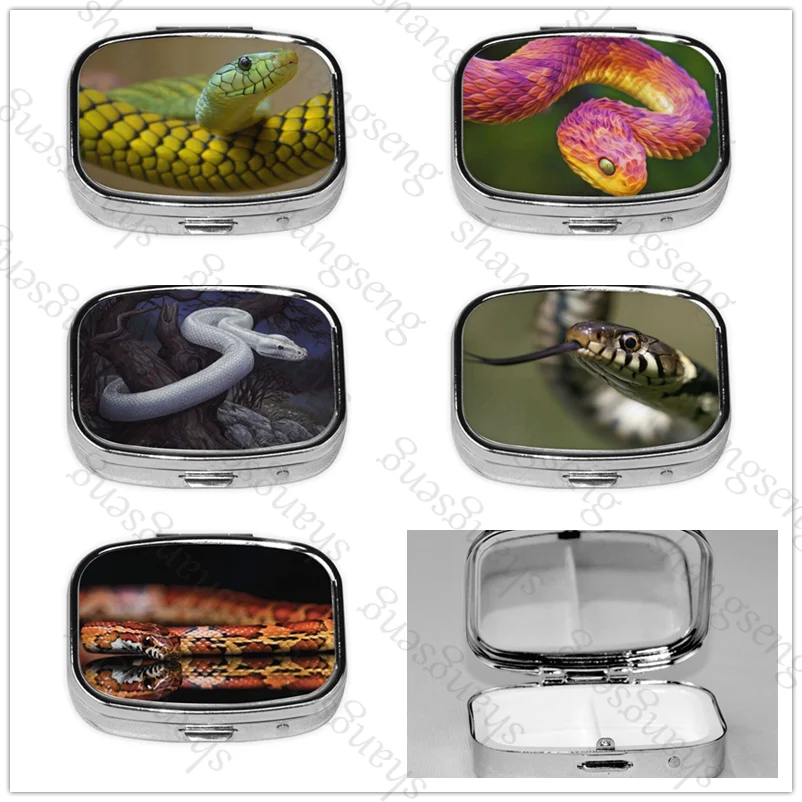 

Pill Box Pocket or Wallet Decorated with Metal Medication Vitamins Travel snake animal