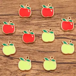 10PCS 2Color 13X18mm New Product Alloy Metal Drop Oil Apple Charms Fruit Food Pendant For DIY Bracelet Necklace Jewelry Making