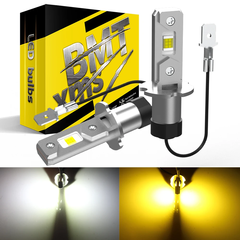 BMTxms 2 uds 1:1 H3 luces antiniebla LED sin ventilador 6000LM para Hyundai Honda Nissan Lada Suzuki Daewoo 6500K 3000K sin bombillas Polares para motocicleta y coche