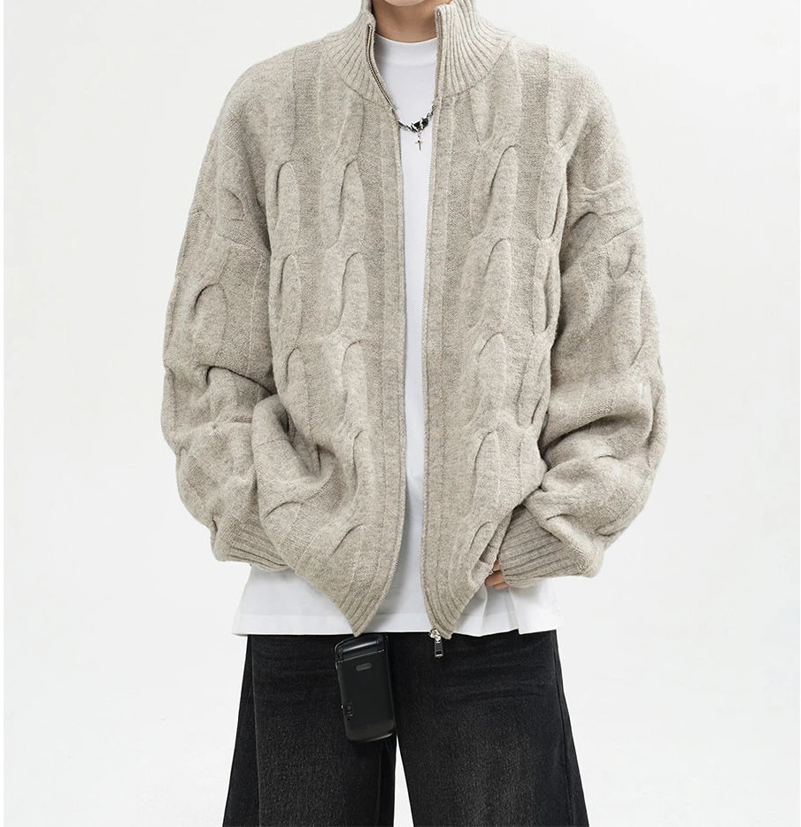 

American autumn and winter men and women trendy personality retro cardigan couple loose and lazy style knitted sweater Harajuku