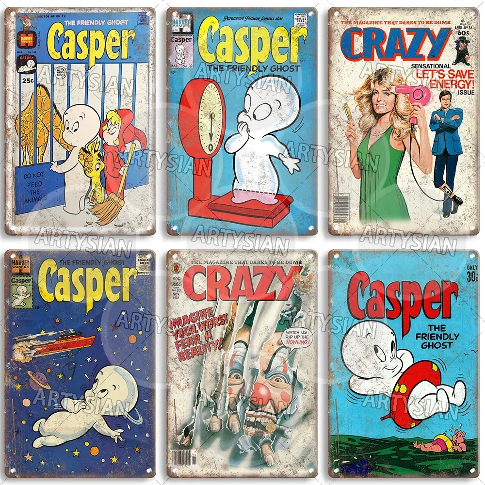 Vintage Comic Metal Sign Casper the Friendly Ghost Krazy Komics Metal Plaque Home Decor