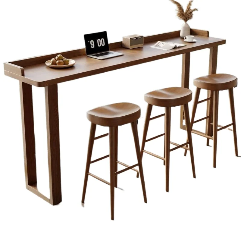

ash wood solid wood bar table, household balcony high-footed table, long table by the window