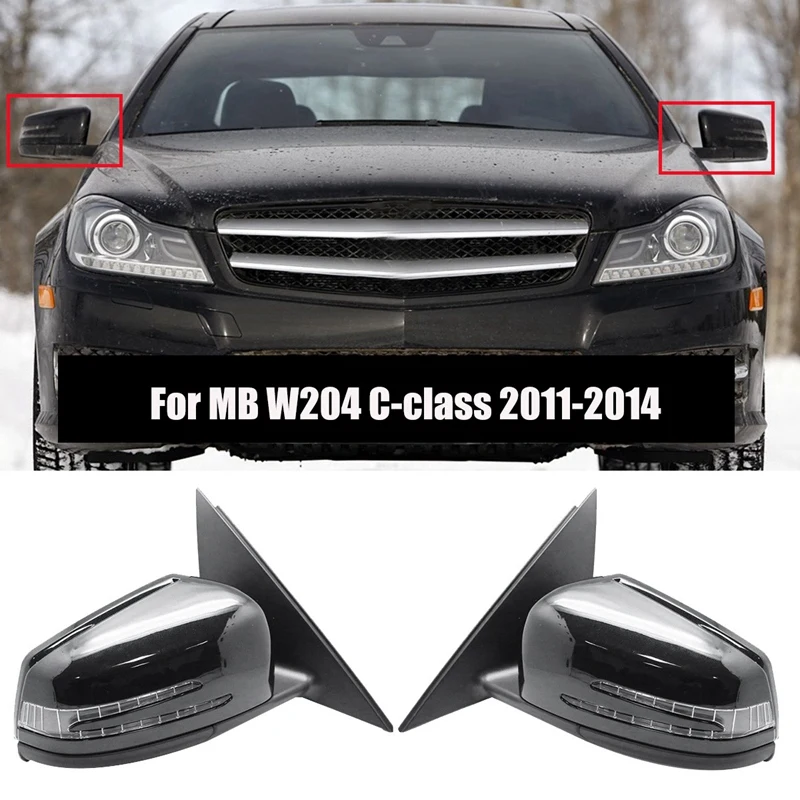 Door Rear View Mirror Assembly Black For Mercedes Benz W204 C-Calss C300 C350 C63 2011-2014