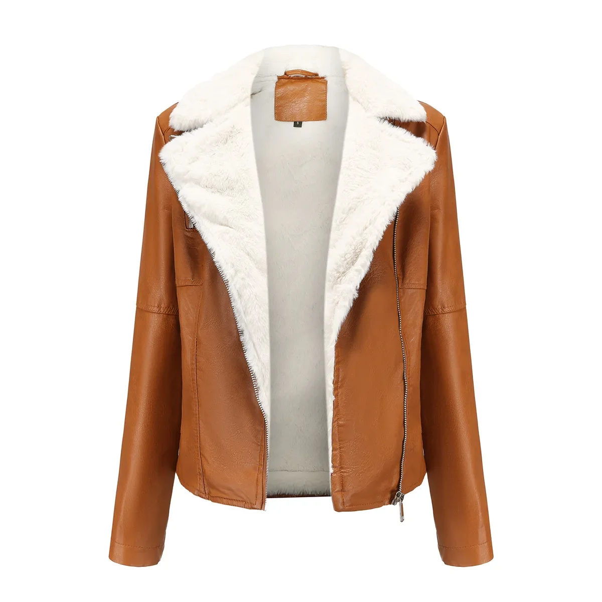 Women\'s High Quality Classic Solid Fit Leather Jackets Plush warm Jacket Skin Coats for Women