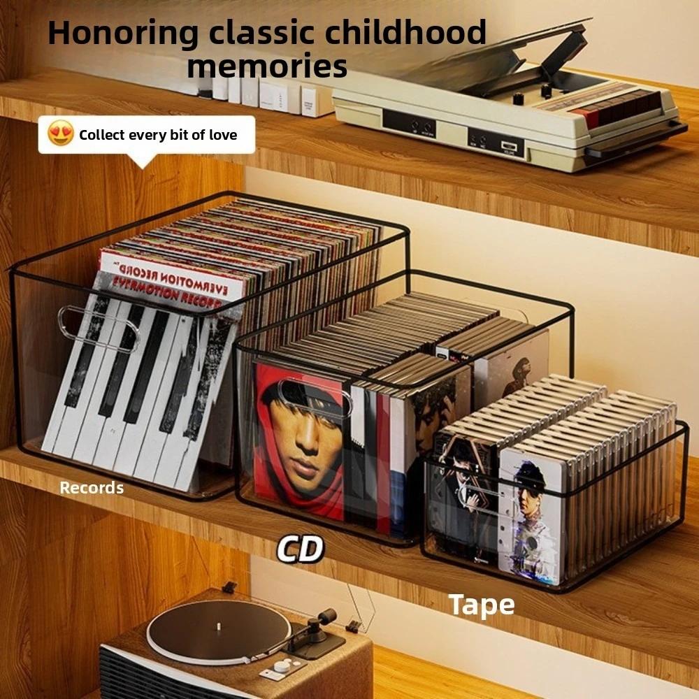 透明アクリルCD DVD収納ケース、防塵ビニールレコードアルバムディスプレイラック、勉強部屋とリビングルーム用のテープコレクションボックス